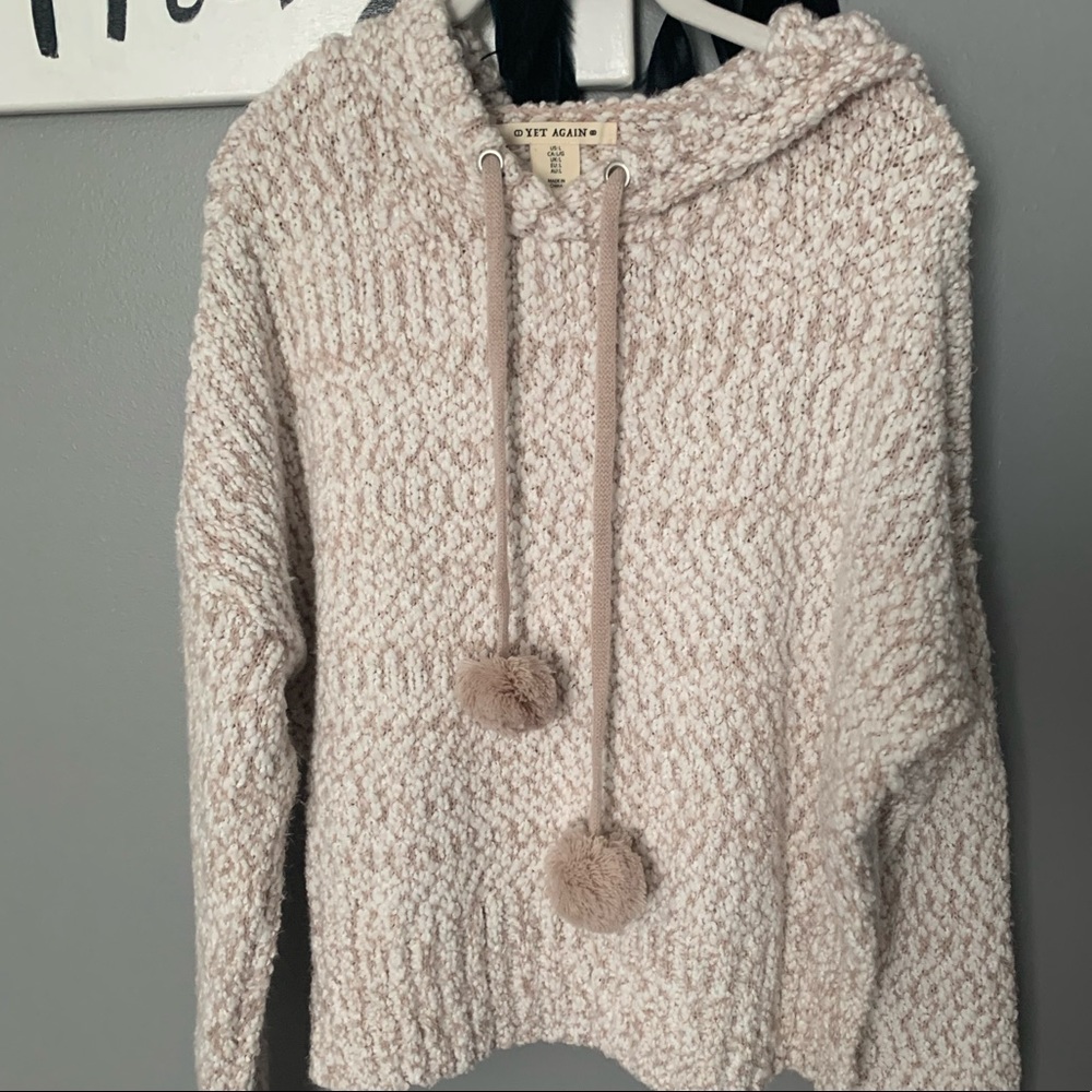 Cream and Pink Sweater with Hood
